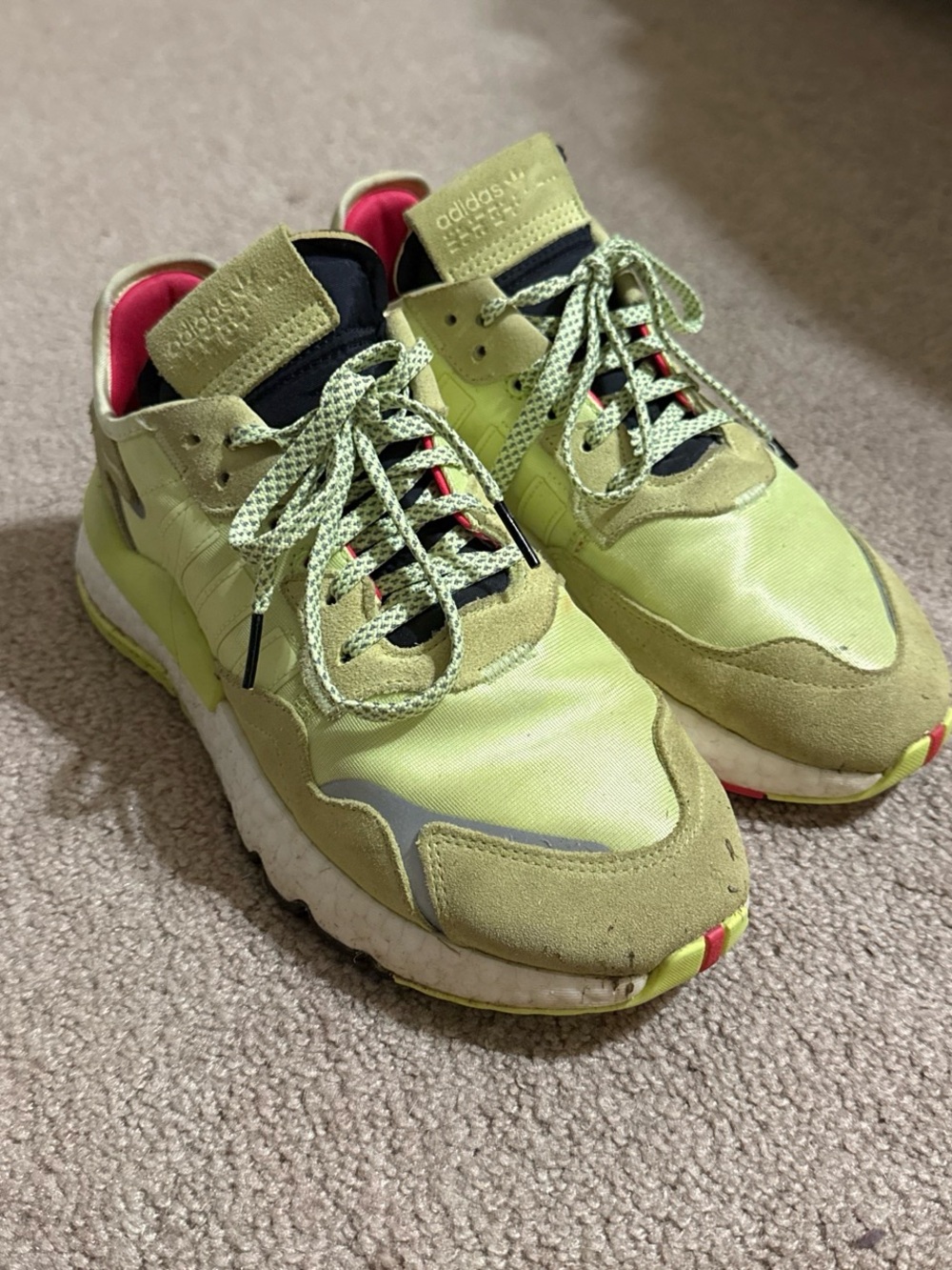 adidas Nite Joggers Neon Green and Black Women's Retro Runner Sneakers